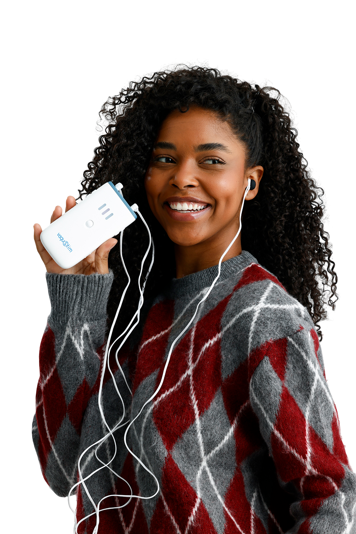 Woman holding a VNS device